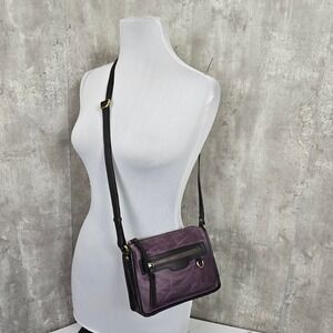 Nino‎ Bossi Leather Crossbody Bag Purple Suede Front Pocket Small Purse